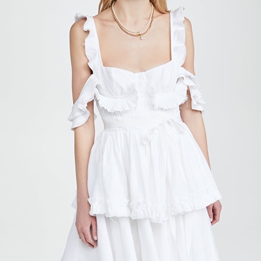 BROCK COLLECTION
White Samantha Cold-Shoulder Tiered Linen Maxi Dress